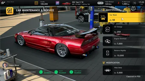 Screenshot von Gran Turismo 7, der einen Fahrzeugwartung-Bildschirm zeigt